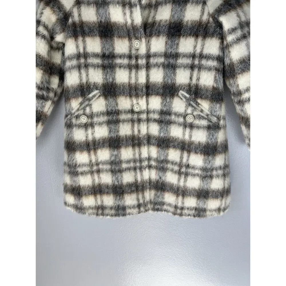 Bonpoint France Girls Wool Plaid Pea Coat Size 10 Mohair Alpaca Button Kids